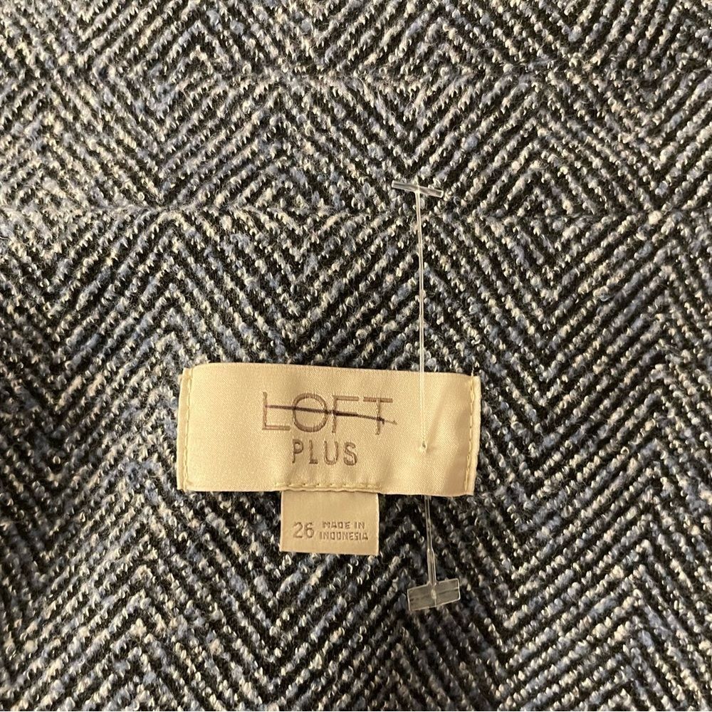 New Loft Plus Ann Taylor Black White Grey Blue Tweed Long Women's Blazer Jacket - Picture 6 of 7